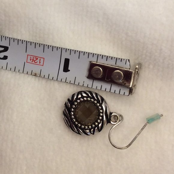 Vintage Silver Drop Earrings with Green Amber Looking Stone - Picture 6 of 15